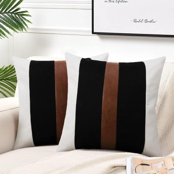 【並行輸入品】JASEN クッションカバー フェイクレザーとリネン 2枚セット 20x20インチ ブ...