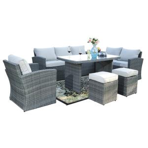 【並行輸入品】 Direct Wicker Aurora 7PCS Patio Garden Rattan Wicker Dining Sofa