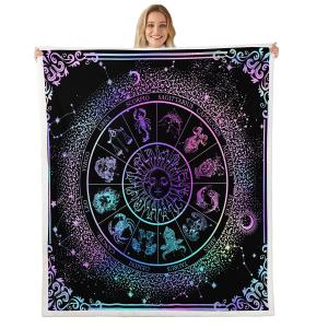 【並行輸入品】太陽 月 スローブランケット 干支 占星術 フリース ブランケット ツイン 60インチ X80インチ 星座 ギャラクシー シェルパ