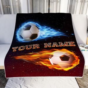 【並行輸入品】 Personalized Soccer Throw Blanket Custom with Name Gifts To My G