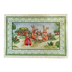 【並行輸入品】 Easter Placemats with Golden thread Eggs Bunny Floral Rectangula