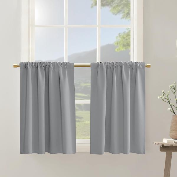 【並行輸入品】PANELSBURG ハーフウィンドウティア ライトグレー ショートカーテン 長さ30...