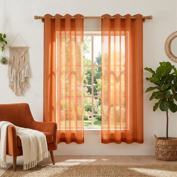 【並行輸入品】 Grommet Burnt Orange Sheer Curtains 72 Inc...