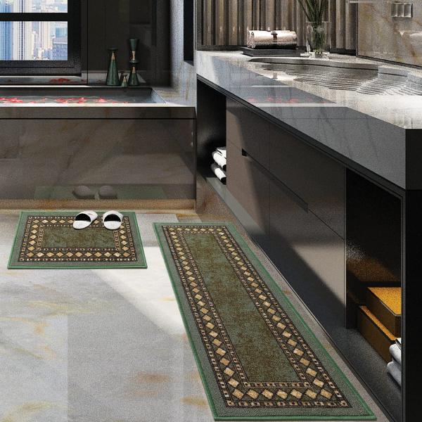 【並行輸入品】Antep Rugs Alfombras モダンボーダー 2ピース 滑り止め(滑り止め...