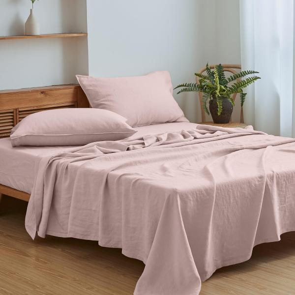 【並行輸入品】Simple&amp;Opulence リネン100%シーツセット 無地 ウォッシュドフレンチ...