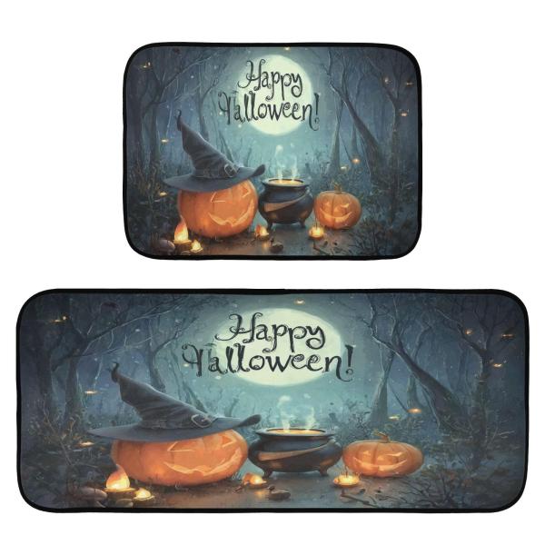 【並行輸入品】Happy Halloween パンプキンジャック O ランタン キッチンマット2点セ...