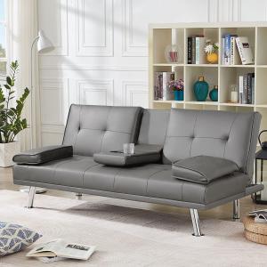 【並行輸入品】 Anwick Modern Leather Futon Sofa Bed,Convertible Folding Couch R