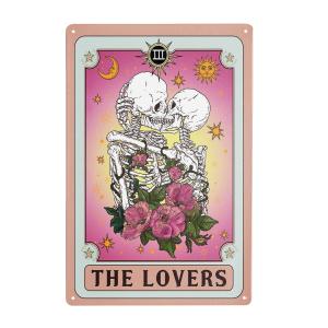【並行輸入品】Kissing Lover Tarot Card Metal Tin Sign Skull Purple Tapestry 12x