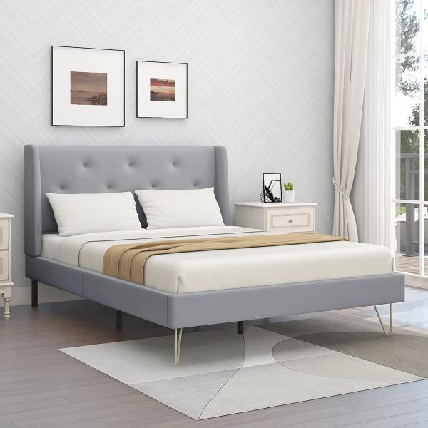 【並行輸入品】 CNANXU Full Size Upholstered Bed Frame wit...