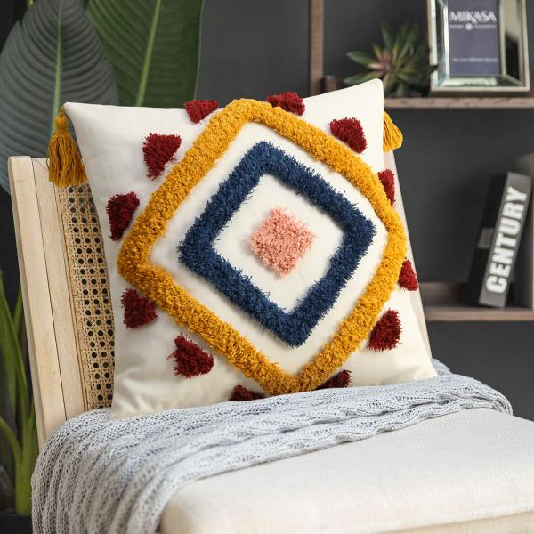 【並行輸入品】Merrycolor ボーホー スロークッションカバー 20×20インチ モダン 幾何...