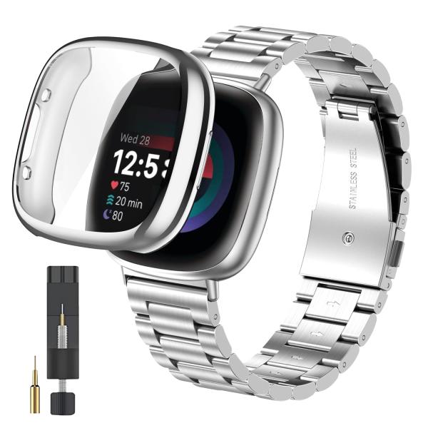 【並行輸入品】ZPJPPLX Fitbit Versa 4用 メタル腕時計バンド ソフトTPUケース...