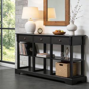 【並行輸入品】Karl home コンソールテーブル 引き出し3つ付き 玄関デスク ソファサイドテーブル ボトムキューブストレージシェルフ6個付