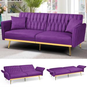 【並行輸入品】 ACMEASE 70” Velvet Futon Sofa Bed with 2 Pillows and Adjustable