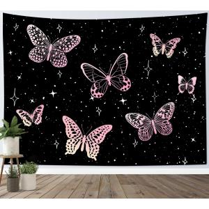 【並行輸入品】 LB Pink Butterfly Tapestry Black and White Night Sky Wall Tapest