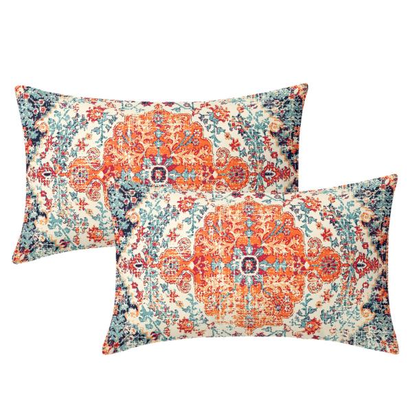 【並行輸入品】 Orange Blue Ethnic Boho Lumbar Pillow Cove...