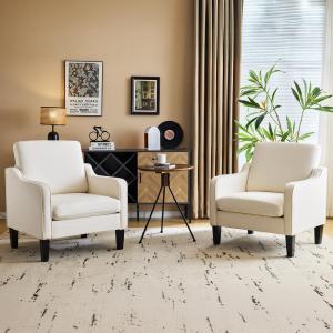 【並行輸入品】VINGLI モダンアクセントチェア 2点セット ベージュ リビングルームチェア 快適なアームチェア 寝室用 布張りのソファチェア