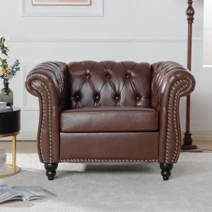 【並行輸入品】LEVNARY レザーチェスターフィールドチェア ミッドセンチュリーモダン シングルソファチェア 房状の布張りのロールアームチェア