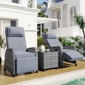 【並行輸入品】 LUMISOL Outdoor Recliner Chairs Set of 2, 3 Piece Rattan Sofa Se