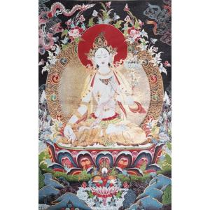 【並行輸入品】Silk Embroidery Tibetan Thangka Cloth Buddhism Tapestry White Tar