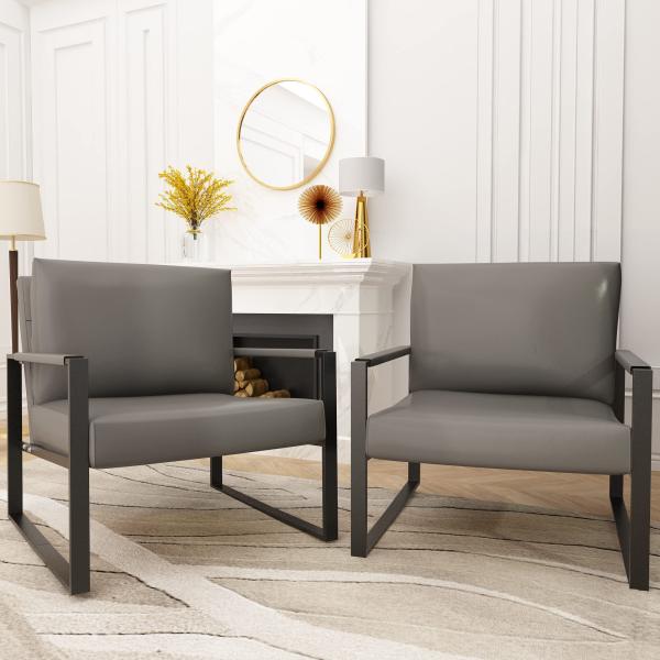 【並行輸入品】 Recaceik Leather Accent Chairs Set of 2 Mo...