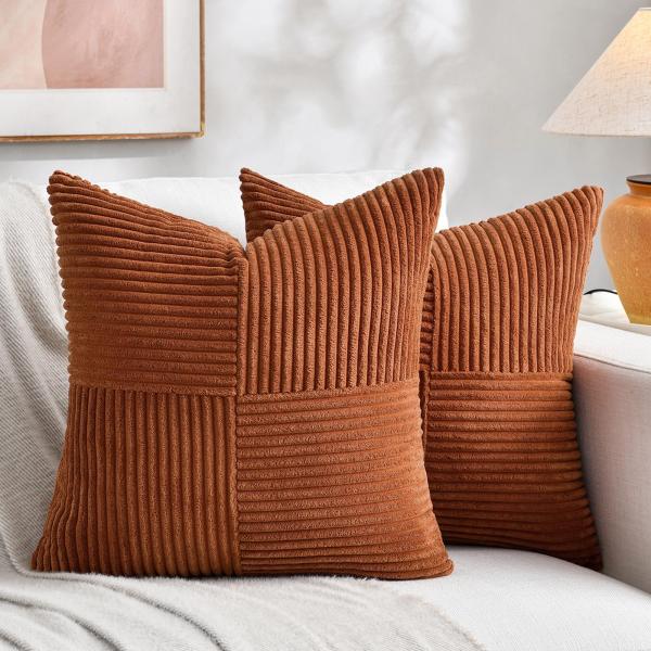 【並行輸入品】Fancy Homi 2パック 錆ボーホー 装飾スロークッションカバー 18x18イン...