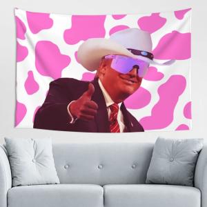 【並行輸入品】 OINGOO 60x40 Inch 2024 Tapestry flag Cow Print Cowboy Hat Pink F