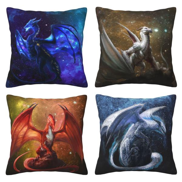 【並行輸入品】Tourrest ドラゴン クッションカバー 18 x 18 4枚セット 装飾ソファク...