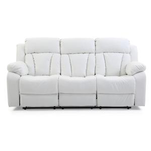 【並行輸入品】 Passion Furniture Arm Faux Leather Straight Reclining Sofa in Wh