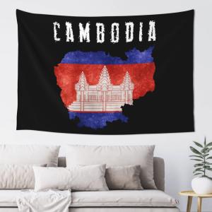 【並行輸入品】Zusolf Cambodia Map With Cambodian Flag Tapestry Room Decor Wall