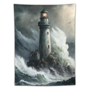 【並行輸入品】 Gokays Tapestry Home Decor Watercolor Lighthouse in Storm Painti