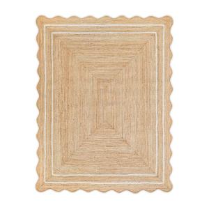 【並行輸入品】 Jute Area Rug Rectangular Scalloped Handwoven Bohemian Floor Car
