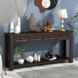 【並行輸入品】 Merax Long Console Table with 4 Storage Drawers, Farmhouse Hallw