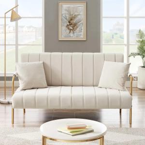 【並行輸入品】 RIDFY Modern Upholstered Velvet Loveseat Sofa with 2 Pillows/Gol