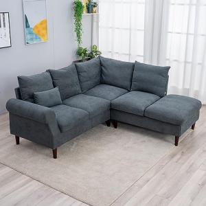 【並行輸入品】Panana 5人掛け コーナーソファ USB充電ポート付き チェイス、グレーリネンセクショナルソファ 左手ロールアームレスト付き