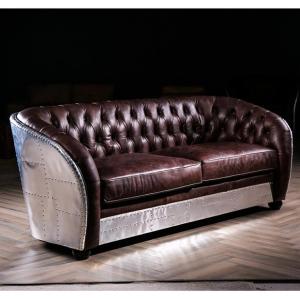 【並行輸入品】 NauticalMart Leather Sofa with 3 Seats Aviator Aluminum Loveseat