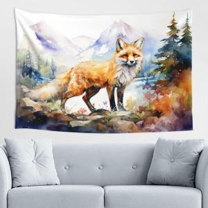 【並行輸入品】 Txiuryu Fox Tapestry Farm Animal Tapestry Watercolor Fox Tapestr