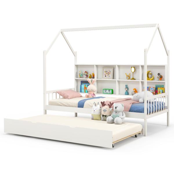 【並行輸入品】 Giantex Twin House Bed with Trundle, Solid...