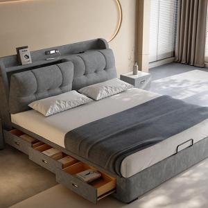 【並行輸入品】 OUDINI Modern Storage Platform Bed Frame Fabric Bed, Full Size B