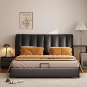 【並行輸入品】 OUDINI Full Size Bed Frame with Headboard Leather Bed Frame Quee