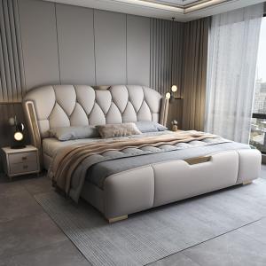 【並行輸入品】 OUDINI Light Luxury Leather Art Bed Master Bedroom Bed Full Size