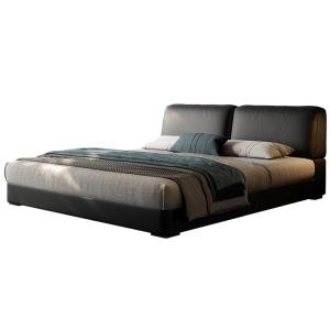 【並行輸入品】 OUDINI Black Leather Bed Modern King Size Upholstered Platform B