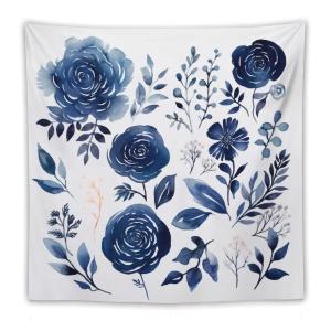 【並行輸入品】 MaSiledy Navy Watercolor Flowers Boho Roses Tapestry Wall Hangin