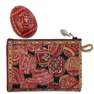【並行輸入品】 Needzo Red Pysanky Egg and Tapestry Pouch, Eastern Orthodox Gift