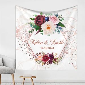 【並行輸入品】 Wasetell Personalized Wedding Wall Tapestry with Name & Text, Fl