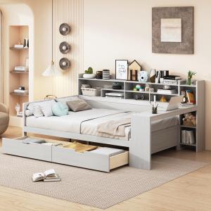 【並行輸入品】 Harper & Bright Designs Full Size Bed with Storage Drawers and S