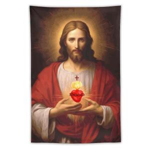 【並行輸入品】 Vendhui Sacred Heart of Jesus Tapestry Lord Christ Religious Pol