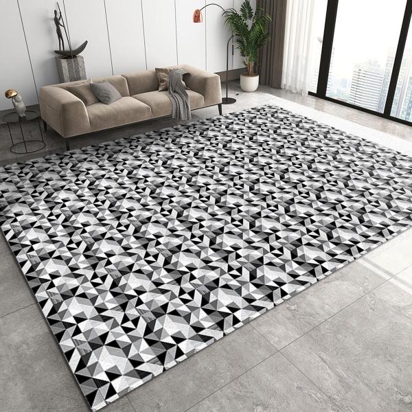 【並行輸入品】 Simple Black White Geometric Area Rug, Mod...