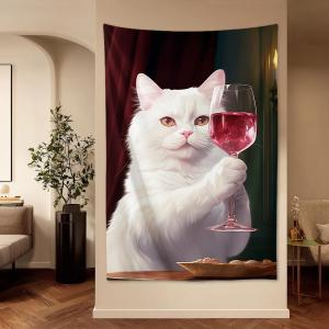 【並行輸入品】QEOPGNE ファンキー キュート 白猫 タペストリー 面白い 動物 壁アート 壁装飾 自宅 寝室 浴室 リビングルーム オフィ