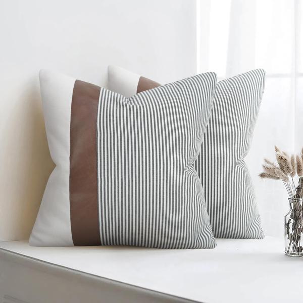 【並行輸入品】cygnus 20x20インチ ブラックストライプ リネン パッチワーク 装飾フェイク...