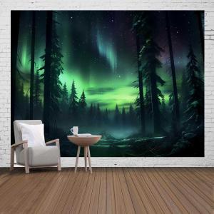 【並行輸入品】 Ine Ive Northern Lights Forest Tapestry Aurora Borealis Misty Pi